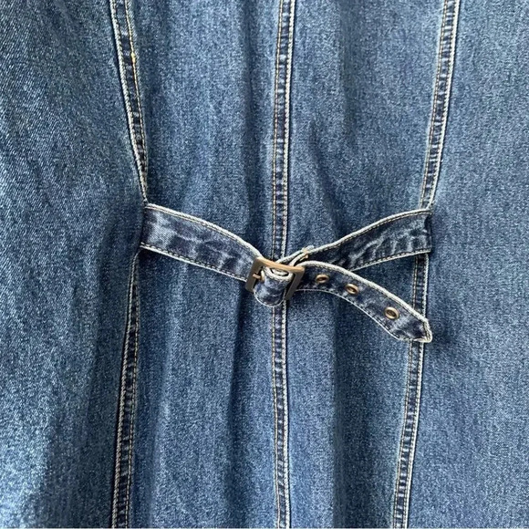 FADED GLORY Vintage Denim Long Sleeve Midi Buckle Cotton Aglodon Dress L XL 12 - Picture 6 of 6